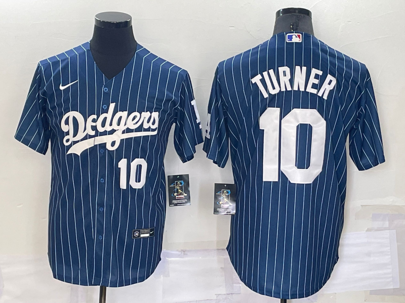 Men's Navy Los Angeles Dodgers #10 Justin Turner Cool Base Stitched Baseball Jersey